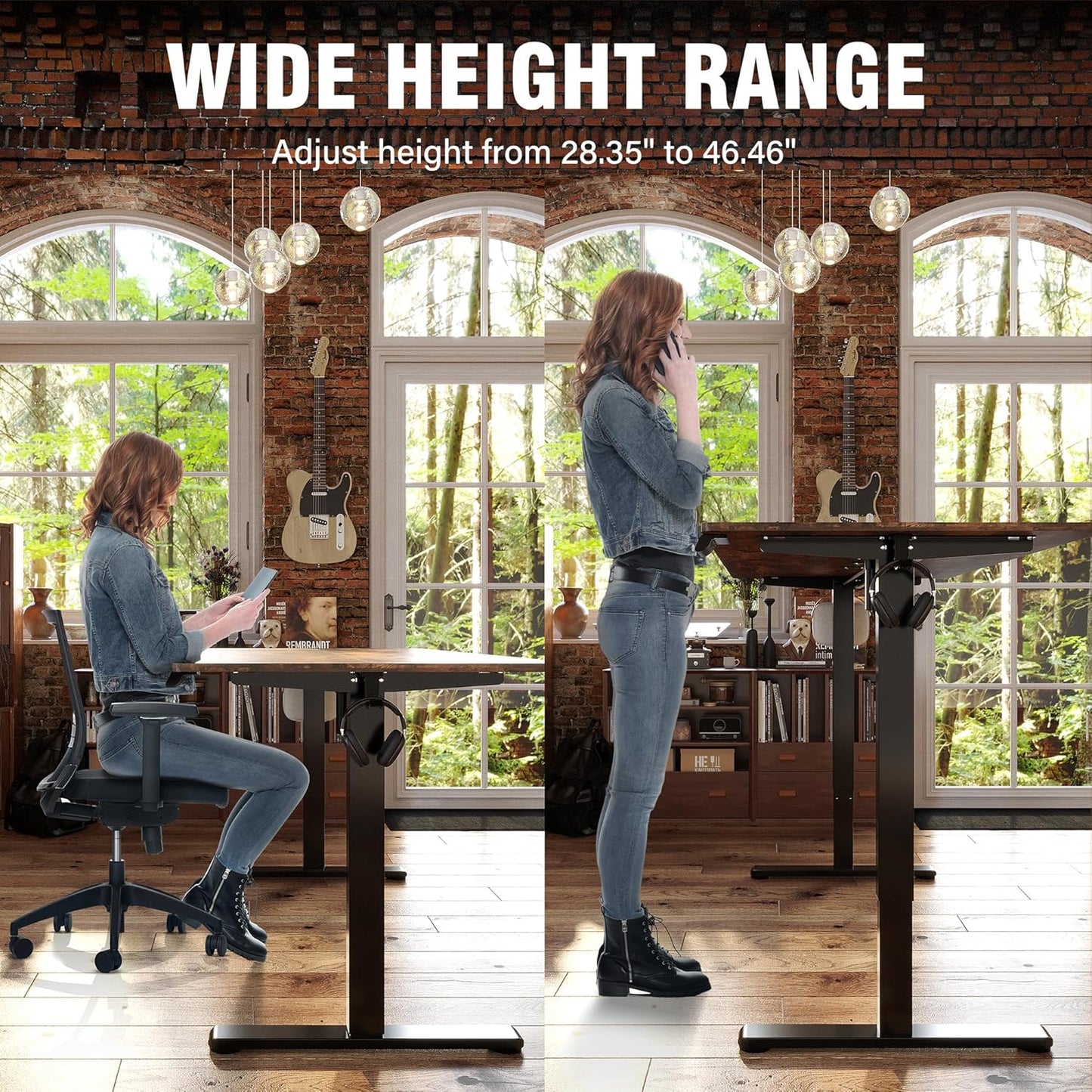 Electric Standing Desk,55X 24 Inches Height Adjustable, Ergonomic Home Office Sit Stand up Desk with Memory Preset Controller (Black Frame/Rustic Brown Top)