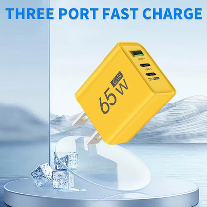 Total 65W Gan USB Charger 3 Ports Fast Charging Type C Phone Charger Adapter Quick Wall Charger for Iphone Samsung Xiaomi Huawei