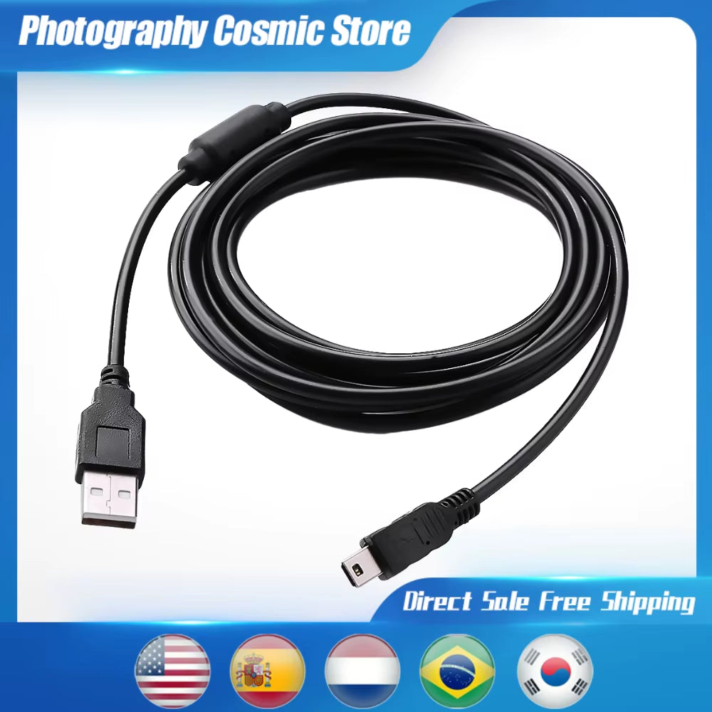 3M Mini USB Cable Power Supply Charge Wire W/Magnetic Ring USB Stable Safety Practical and Durability for Sony PS3 Gamepad