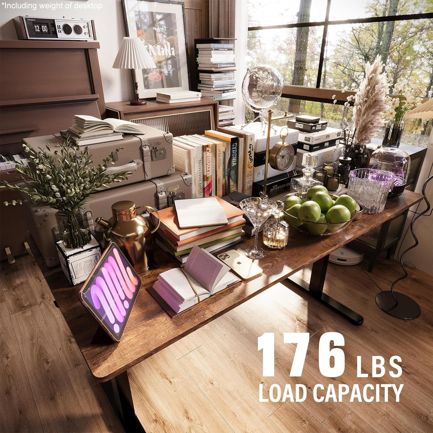 Electric Standing Desk,55X 24 Inches Height Adjustable, Ergonomic Home Office Sit Stand up Desk with Memory Preset Controller (Black Frame/Rustic Brown Top)