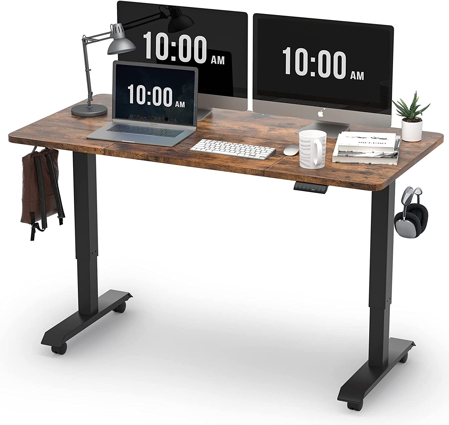Electric Standing Desk,55X 24 Inches Height Adjustable, Ergonomic Home Office Sit Stand up Desk with Memory Preset Controller (Black Frame/Rustic Brown Top)