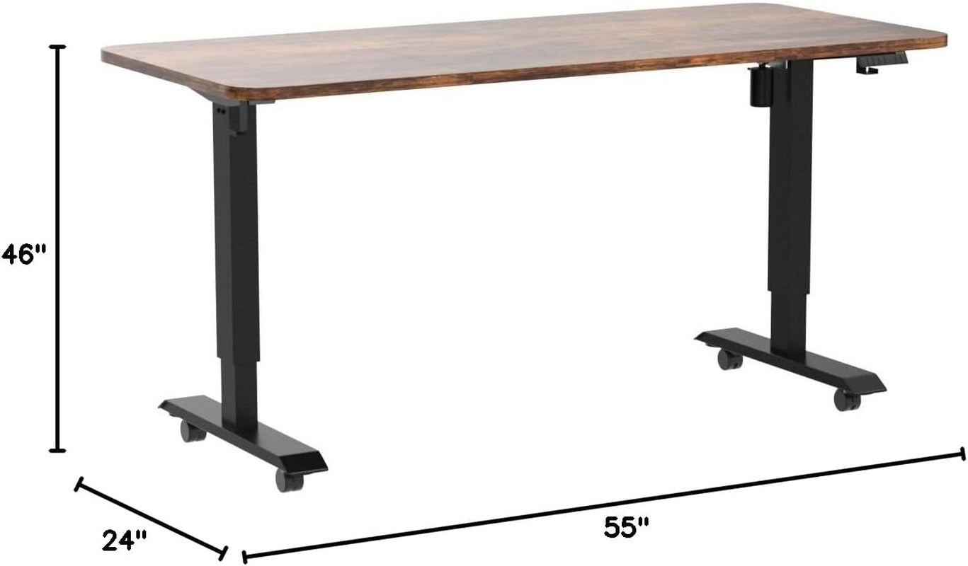 Electric Standing Desk,55X 24 Inches Height Adjustable, Ergonomic Home Office Sit Stand up Desk with Memory Preset Controller (Black Frame/Rustic Brown Top)
